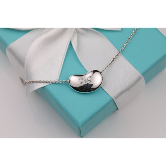 Tiffany & Co. Peretti 925 Silver Large Bean 19mm Pendant Necklace 16" Chain - Picture 6 of 11